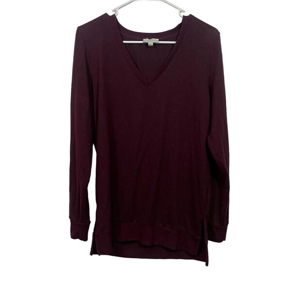 Lucky Brand Maroon V-Neck Lightweight Sweater - Picture 1 of 5